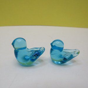 VTG Lot of 2 Ron Ray Blue Birds Art Glass Figurines Signed & Dated 1990's.